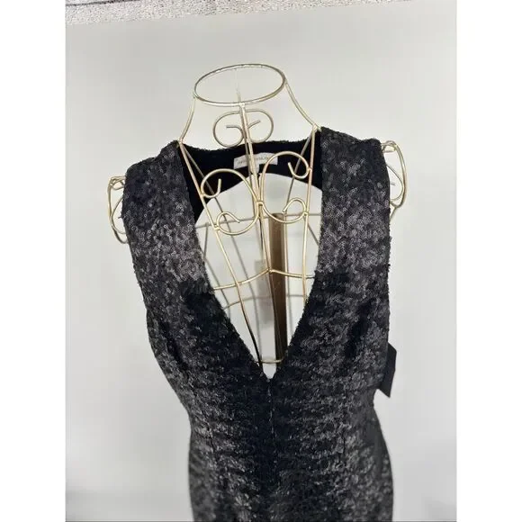 DRESS THE POPULATION Black Sequin Halter Low back midi Cocktail dress Size XXL - Picture 6 of 10